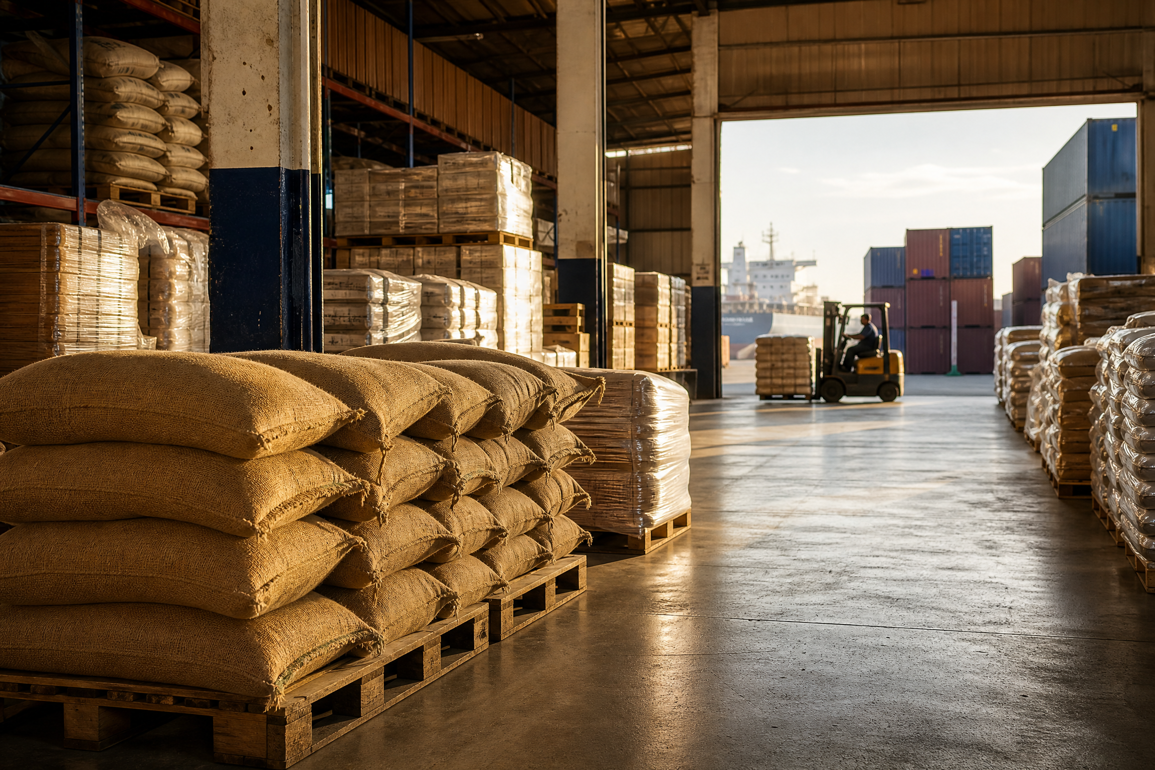 Operação de exportação em armazém próximo a um porto brasileiro